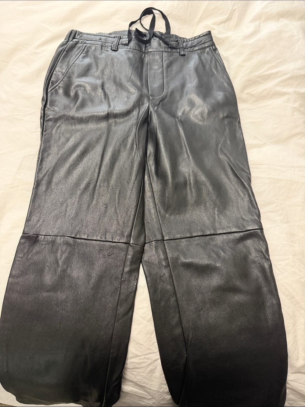 Cami NYC Men's Black Leather Wide-Leg Trousers